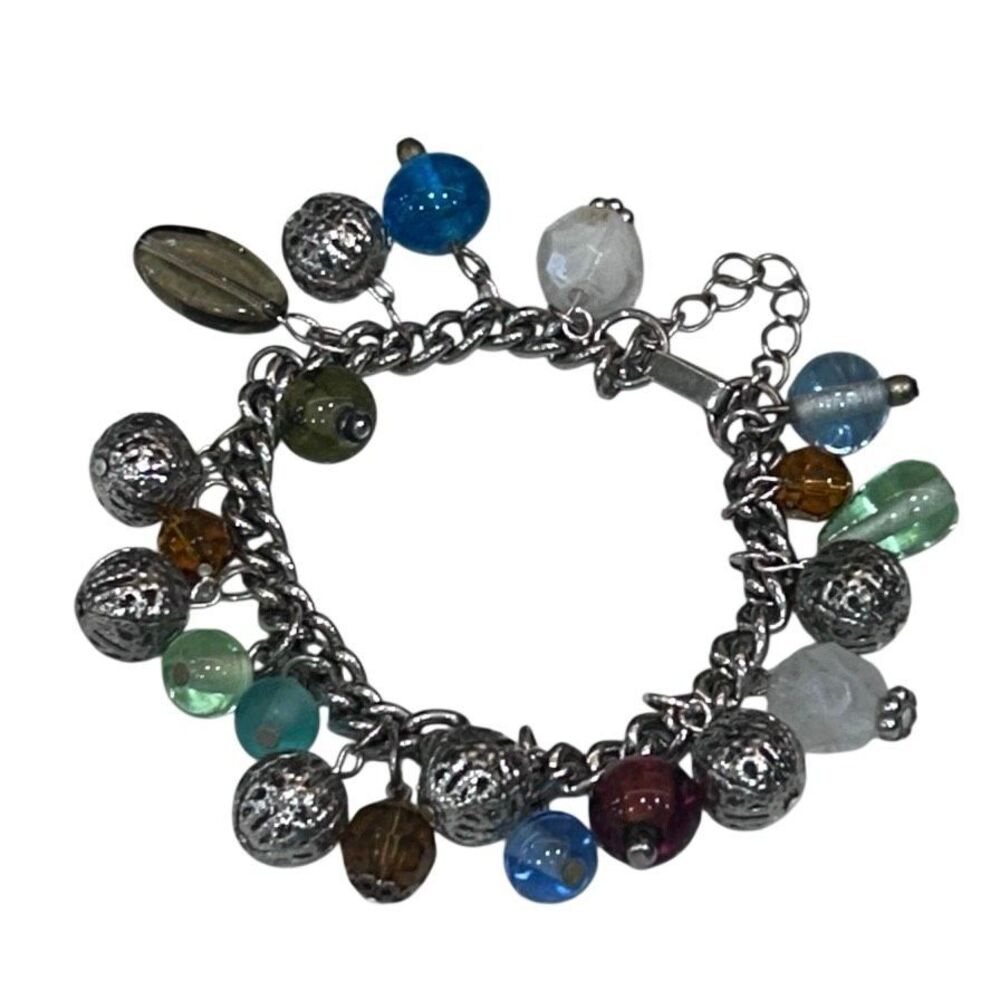 Vintage Charm Bracelet Women's Size 7 Multicolor Glass & Bead Charms